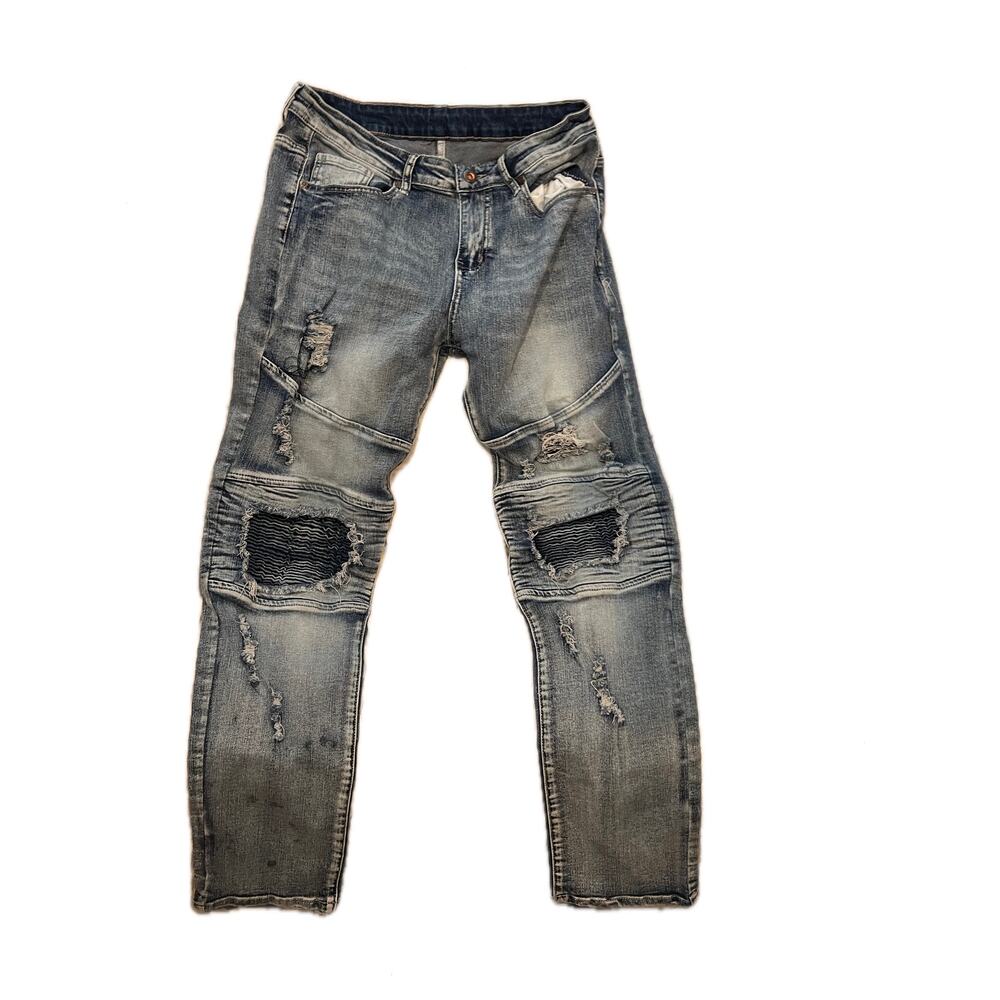 Streetwear ripped distressed blue Jeans Mens 32x28